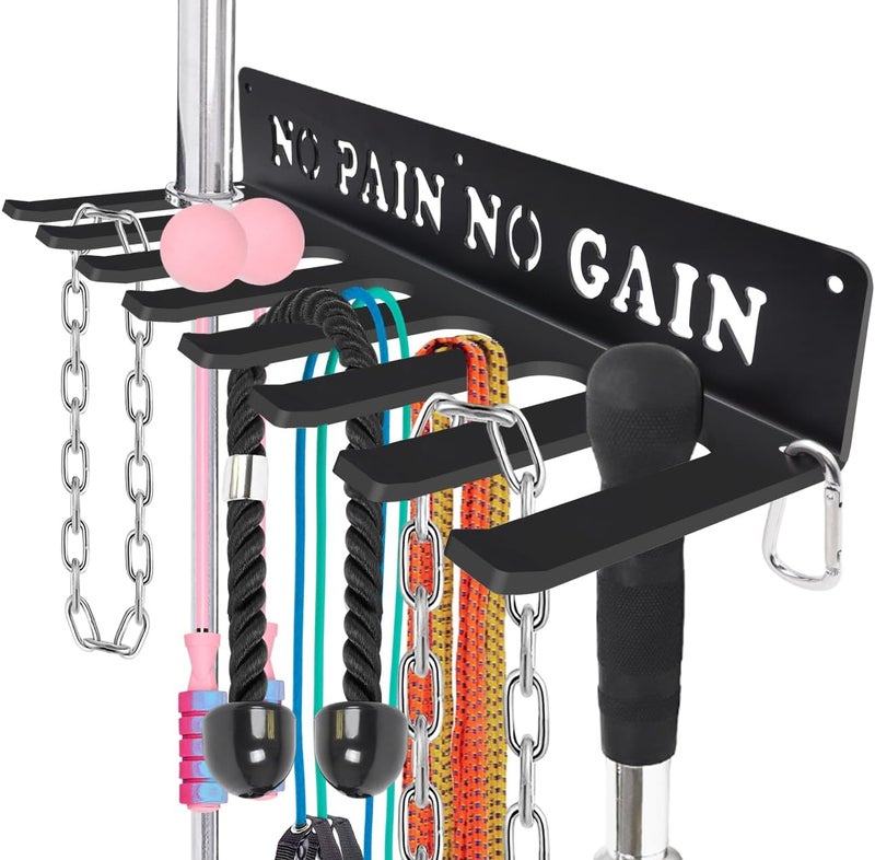 WIPHANY Black Rack 8 Hooks Metal Heavy-gauge Workout Rack Wall Mount Organizer Multi-Purpose Workout Gear Storage for Sports Gears Barbells Lifting Belt Fitness Band Carabiners Included With Uplifting Words - Image 1